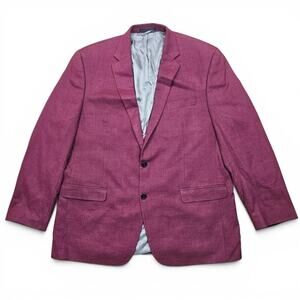LAUREN RALPH LAUREN Blazer Men's 46L Burgandy Linen Blend Sport Coat Two Button